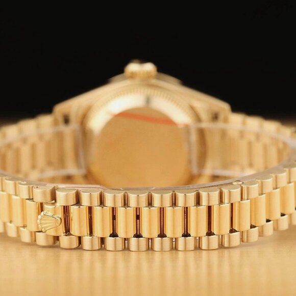 ROLEX LADIES 18K YELLOW GOLD CHAMPAGNE FACTORY DIAMOND PRESIDENT WATCH BOX TAG - Picture 7 of 10